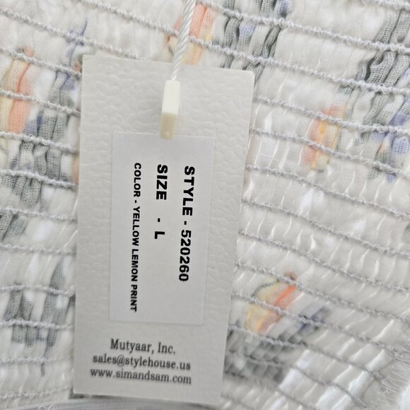 Sim and Sam White Lemon 100% Cotton Ruched Mini Dress Large - Picture 9 of 13